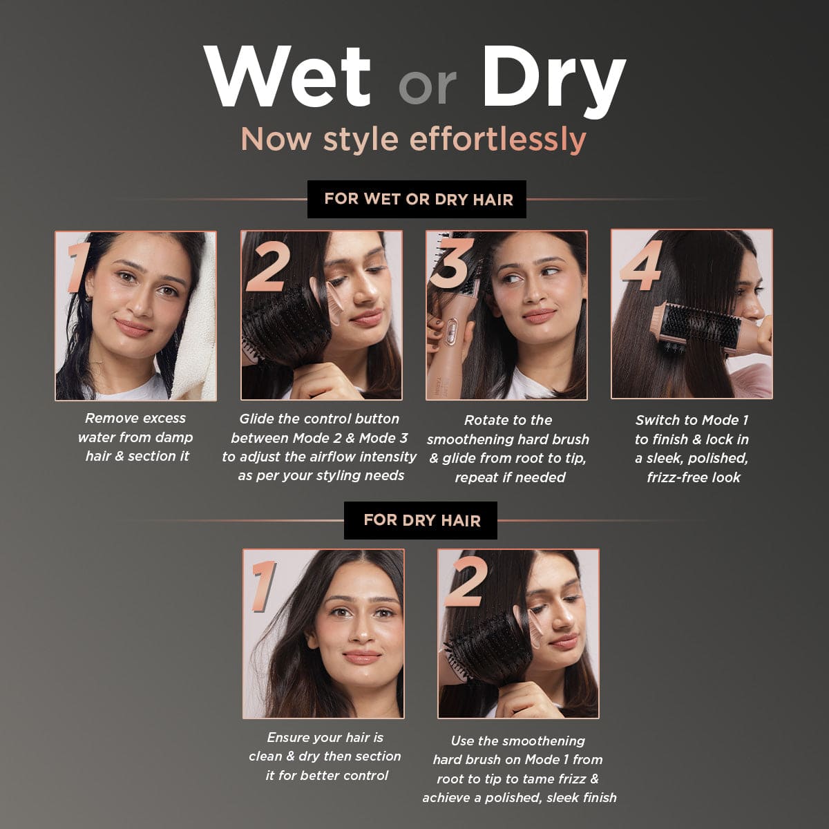 WET-TO-DRY AIR SMOOTHENING BRUSH - 1000W (FOR DENSE, THICK & WAVY HAIR)