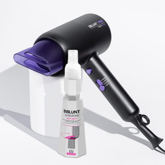BBLUNT Salon-Smooth Hair Combo (BBLUNT Pro 1800W Ionic Hair Dryer + Hot Shot Heat Protection Mist)