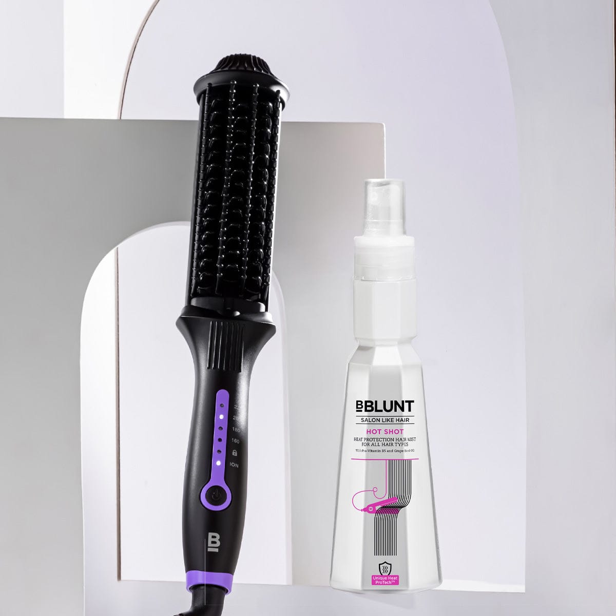 BBLUNT Sleek & Smooth Hair Combo (Pro Insta Smooth Hair Straightening Brush + Hot Shot Heat Protection Mist)