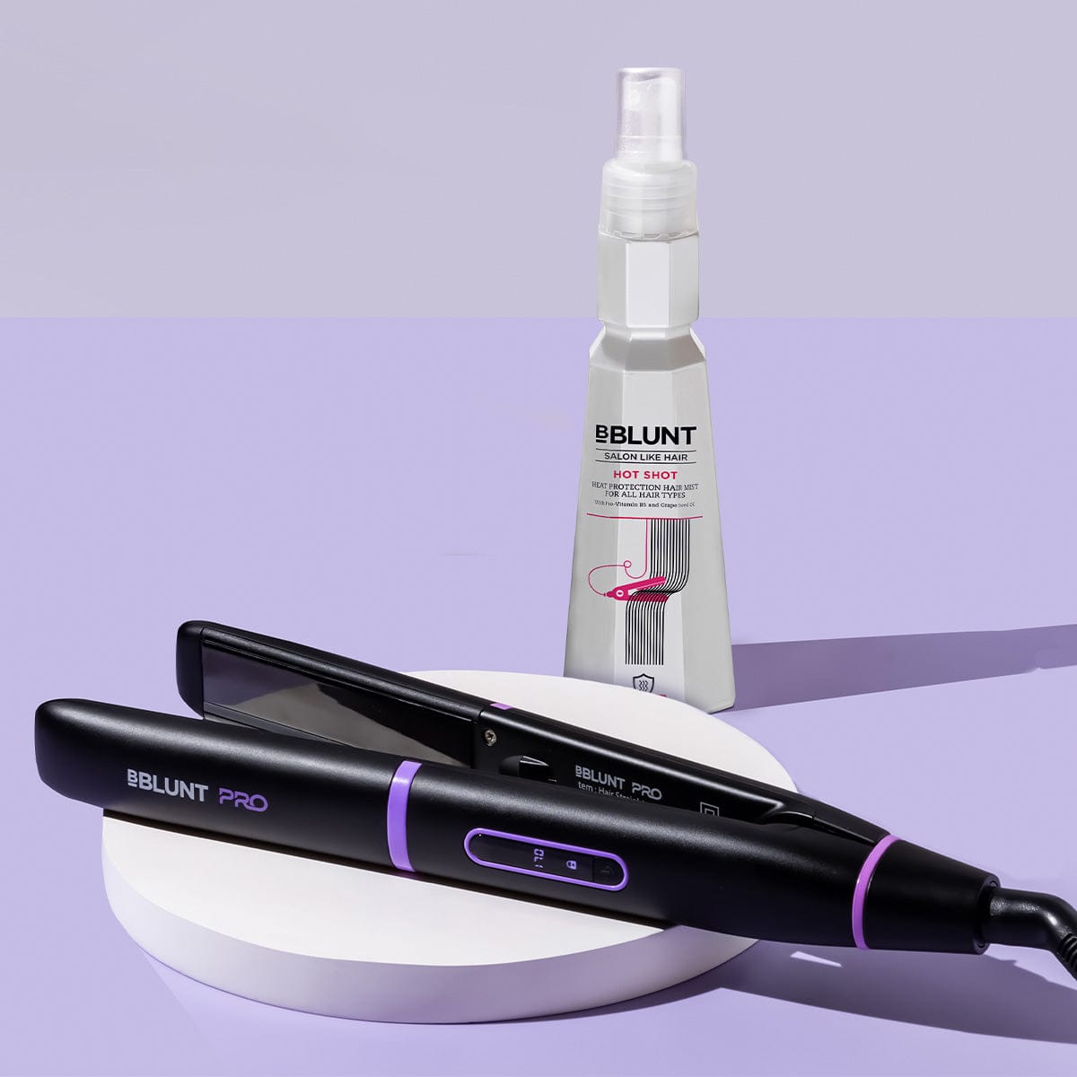 BBLUNT Salon-Straight Hair Combo (Pro Titanium Glide Hair Straightener + Hot Shot Heat Protection Mist)