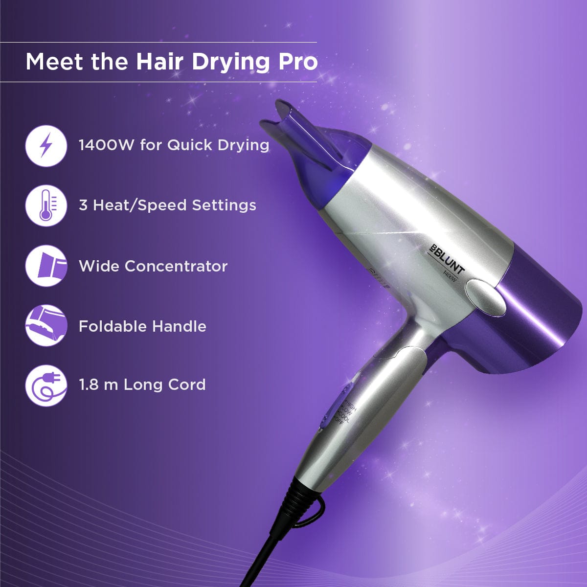1400W Hair Dryer  Quick & Powerful Drying | Salon-Like Results